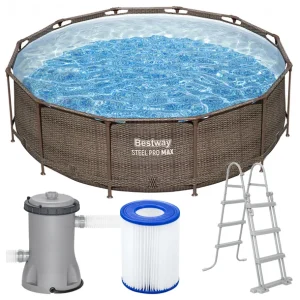 bestway 56709 basen ogrodowy stelażowy stelaż okrągły steel pro 366x100 cm + bestway 58831 zestaw czyszczący + bestway 67002 dmuchany materac