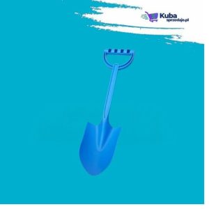 Duża niebieska łopatka plażowa o długości 64 centymetrów z wytrzymałym plastikiem, ergonomiczną rączką i szeroką łyżką, idealna do zabawy w piasku na plaży, w piaskownicy, do budowania zamków z piasku oraz prac ogrodowych, odpowiednia dla dzieci i dorosłych