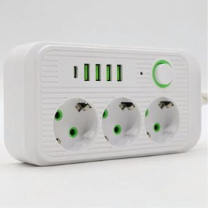 listwa zasilająca 2m z 3 gniazdami sieciowymi i 5 portami usb (4xusb a + 1xusb c) z włącznikiem i ochroną